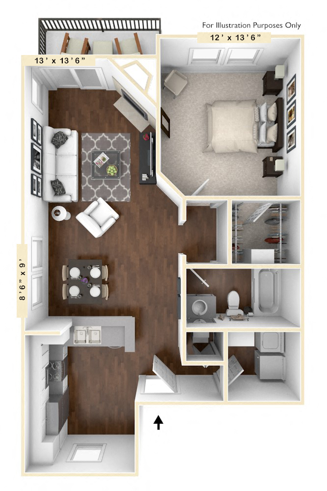 The Trophy - 1 BR 1 BA Floor Plan at Trophy Club at Bellgrade, Midlothian, 23113